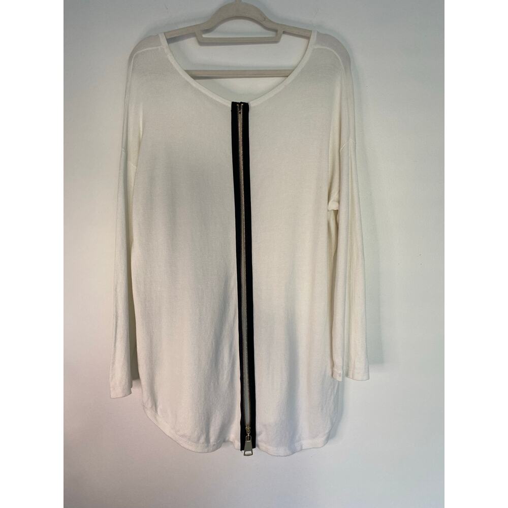 Soft Surroundings White Tunic Shirt Top Long Sleeves Large Zipper Statement‎
